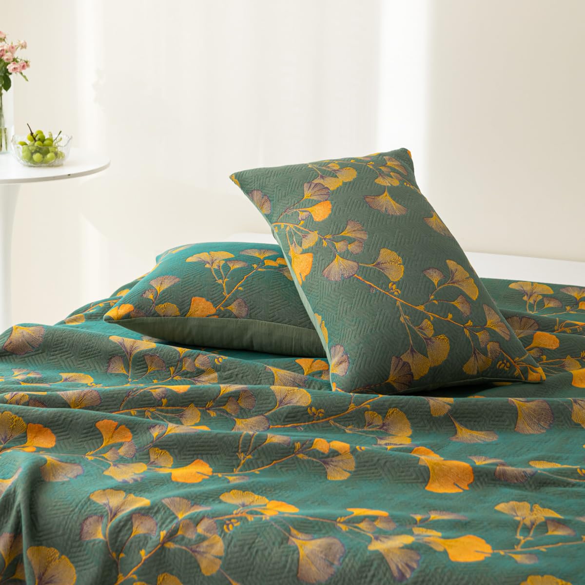 Wendesteppdecke aus Jacquard-Baumwolle mit Ginkgoblättern