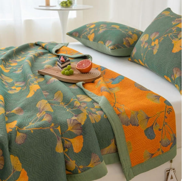 Wendesteppdecke aus Jacquard-Baumwolle mit Ginkgoblättern
