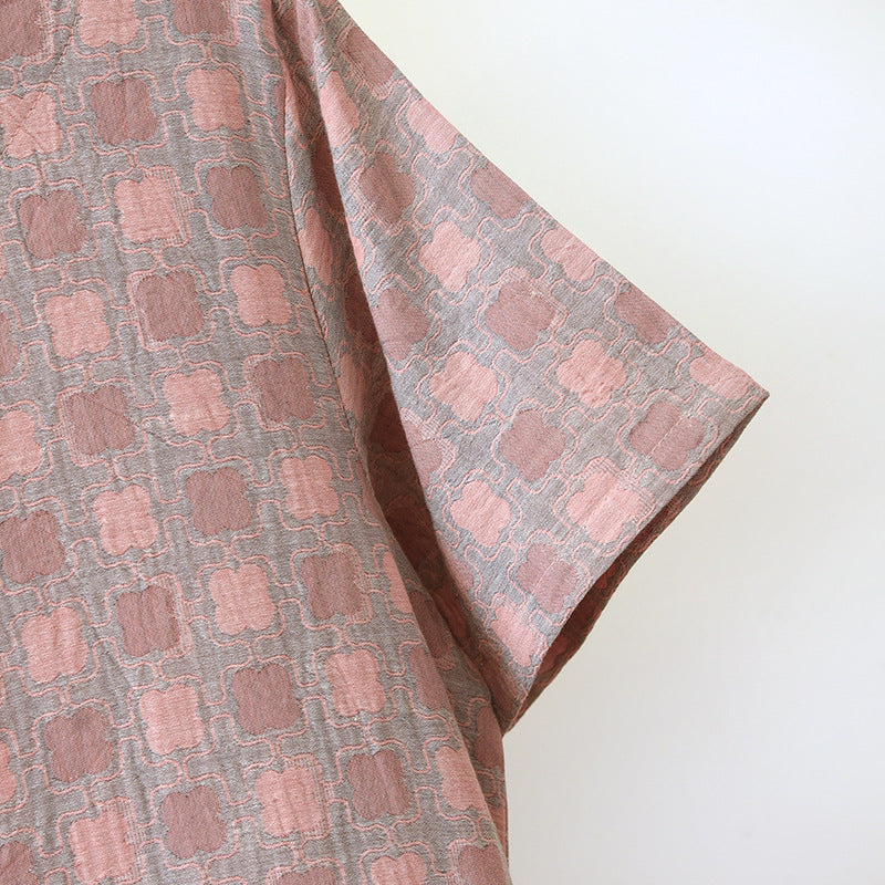Garngefärbtes Jacquard-Nachthemd aus reiner Baumwolle