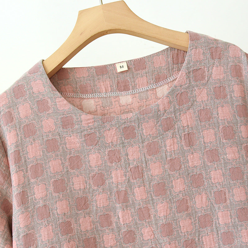 Garngefärbtes Jacquard-Nachthemd aus reiner Baumwolle