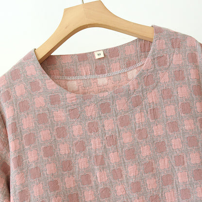 Garngefärbtes Jacquard-Nachthemd aus reiner Baumwolle