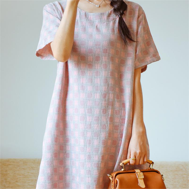 Garngefärbtes Jacquard-Nachthemd aus reiner Baumwolle