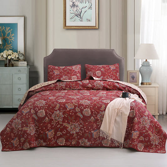 Bettwäscheset aus reiner Baumwolle mit Retro-Blumenmuster (3-teilig)