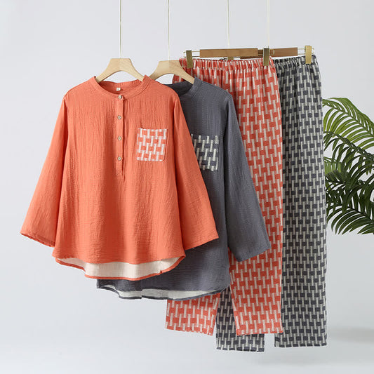 Pyjama-Set aus Baumwollgaze mit Rundhalsausschnitt