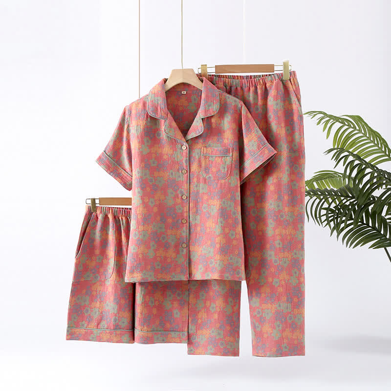 Kurzarm-Pyjama-Set aus Baumwollgaze (3-teilig)
