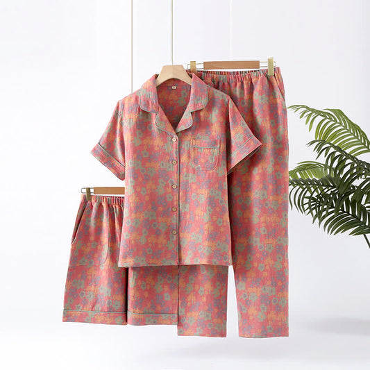 Kurzarm-Pyjama-Set aus Baumwollgaze (3-teilig)