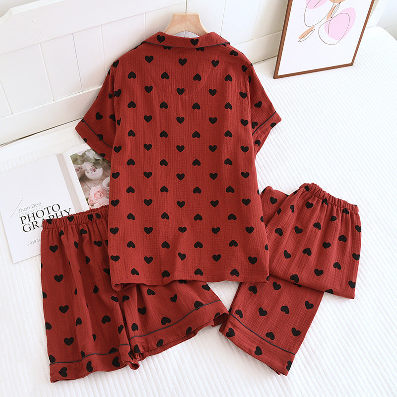 Pyjama-Set aus reiner Baumwolle mit Herz-Print (3-teilig)