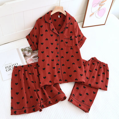 Pyjama-Set aus reiner Baumwolle mit Herzmuster (3-teilig) - Rot - XL - image 1