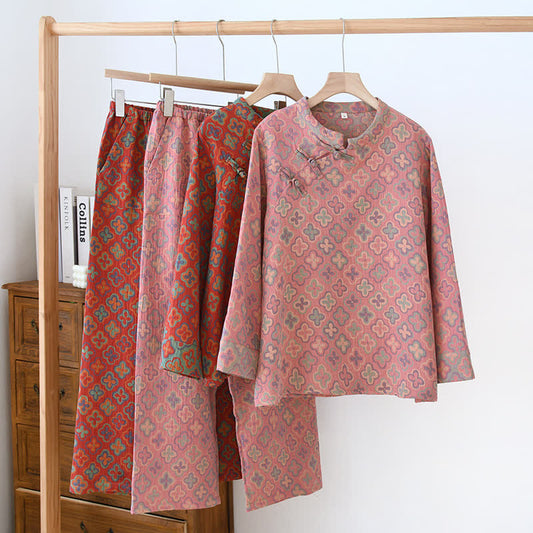 Garngefärbtes Loungewear-Set aus Jacquard-Baumwolle