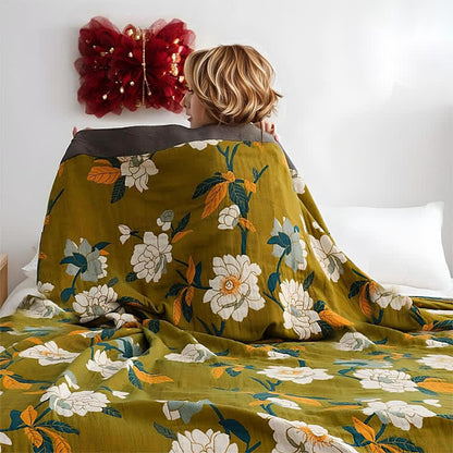 Ownkoti Baumwollsteppdecke mit Olivenblumen-Print