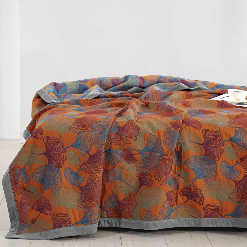Dreilagige Steppdecke aus Baumwollgaze mit Ginkgoblättern - image 3