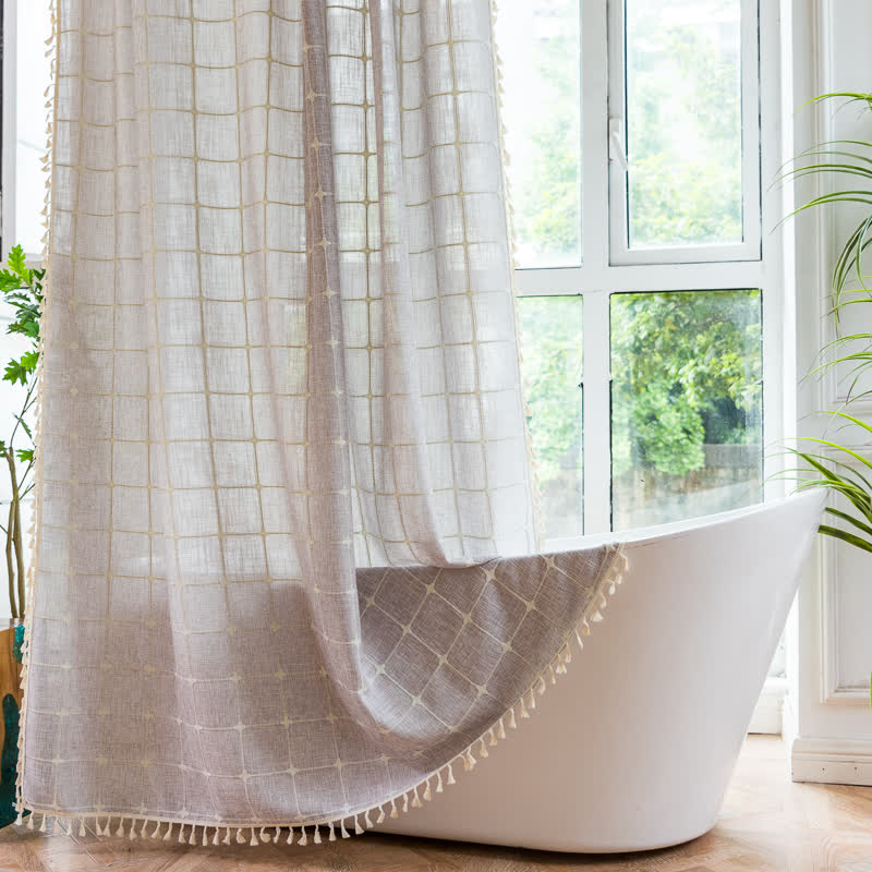 Karierter Duschvorhang aus Baumwollleinen im Landhausstil