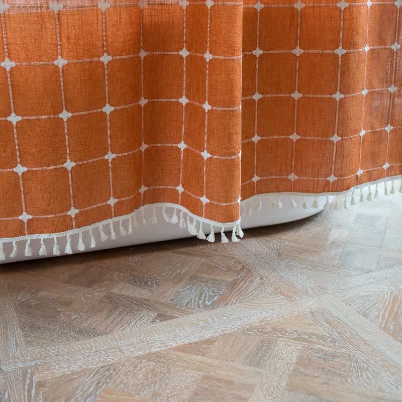 Karierter Duschvorhang aus Baumwollleinen im Landhausstil