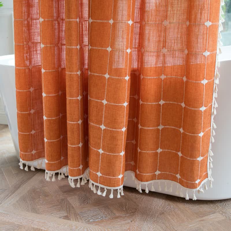 Karierter Duschvorhang aus Baumwollleinen im Landhausstil