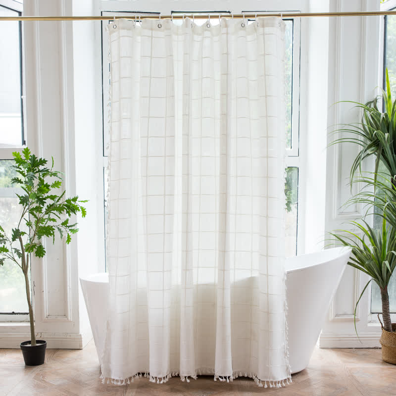 Karierter Duschvorhang aus Baumwollleinen im Landhausstil