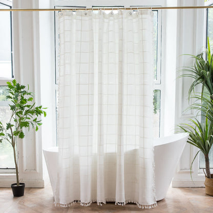 Karierter Duschvorhang aus Baumwollleinen im Landhausstil