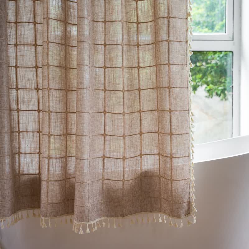 Karierter Duschvorhang aus Baumwollleinen im Landhausstil