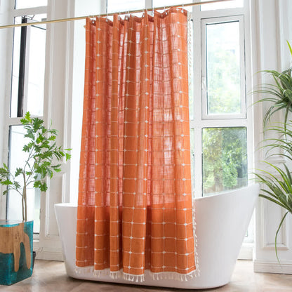 Karierter Duschvorhang aus Baumwollleinen im Landhausstil