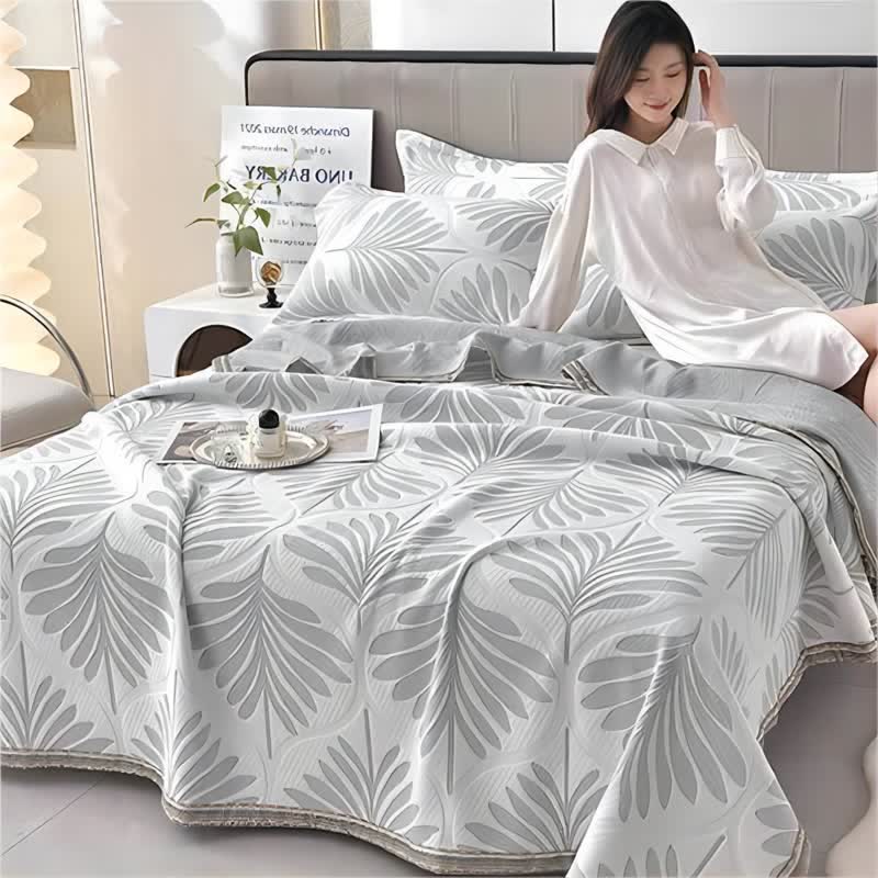 Atmungsaktive Handtuchdecke mit Jacquard-Blattmuster
