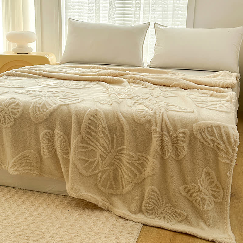 Wende-Fleecedecke mit Schmetterlingen in einfarbiger Farbe