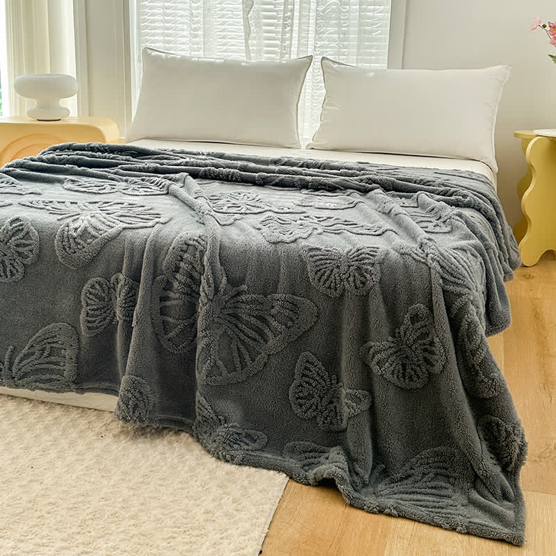 Wende-Fleecedecke mit Schmetterlingen in einfarbiger Farbe