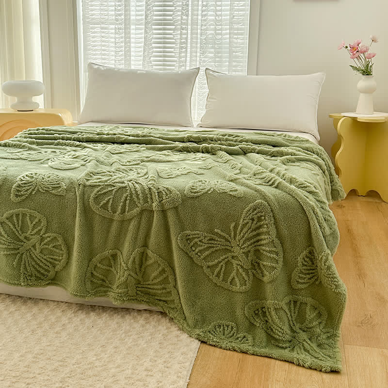 Wende-Fleecedecke mit Schmetterlingen in einfarbiger Farbe
