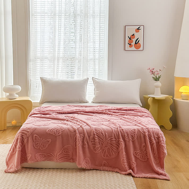 Wende-Fleecedecke mit Schmetterlingen in einfarbiger Farbe