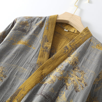 Atmungsaktiver Retro-Kimono-Bademantel aus reiner Baumwolle