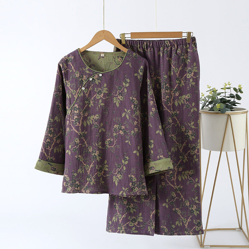 Jacquard Vintage Loungewear-Set aus reiner Baumwolle