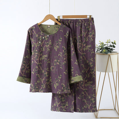 Jacquard Vintage Loungewear-Set aus reiner Baumwolle