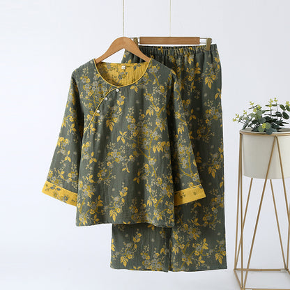 Jacquard Vintage Loungewear-Set aus reiner Baumwolle
