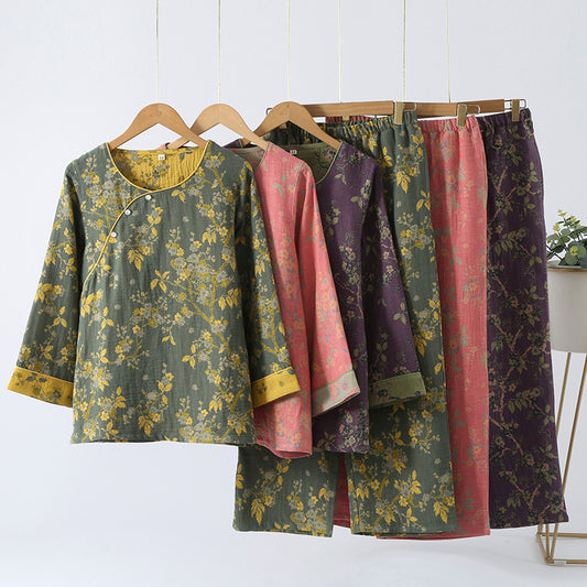 Jacquard Vintage Loungewear-Set aus reiner Baumwolle