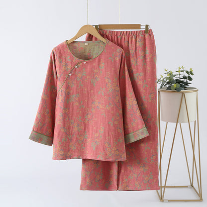 Jacquard Vintage Loungewear-Set aus reiner Baumwolle