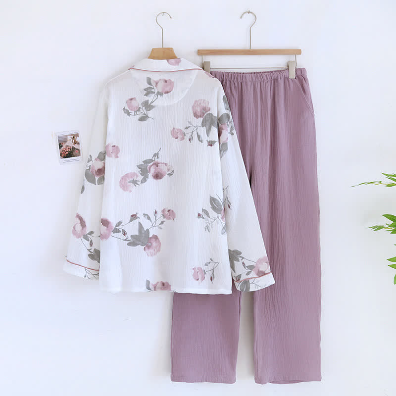 Doppellagiges Pyjama-Set aus Baumwollgaze mit Revers