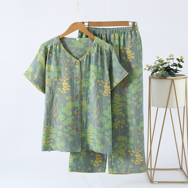 Loungewear-Set mit kurzen Ärmeln und Cropped-Hose - Grün - XL - image 1