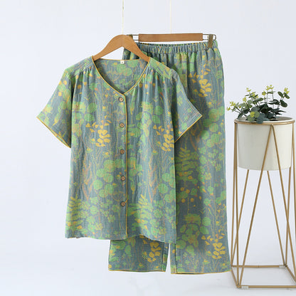 Loungewear-Set mit kurzen Ärmeln und Cropped-Hose - Grün - XL - image 1
