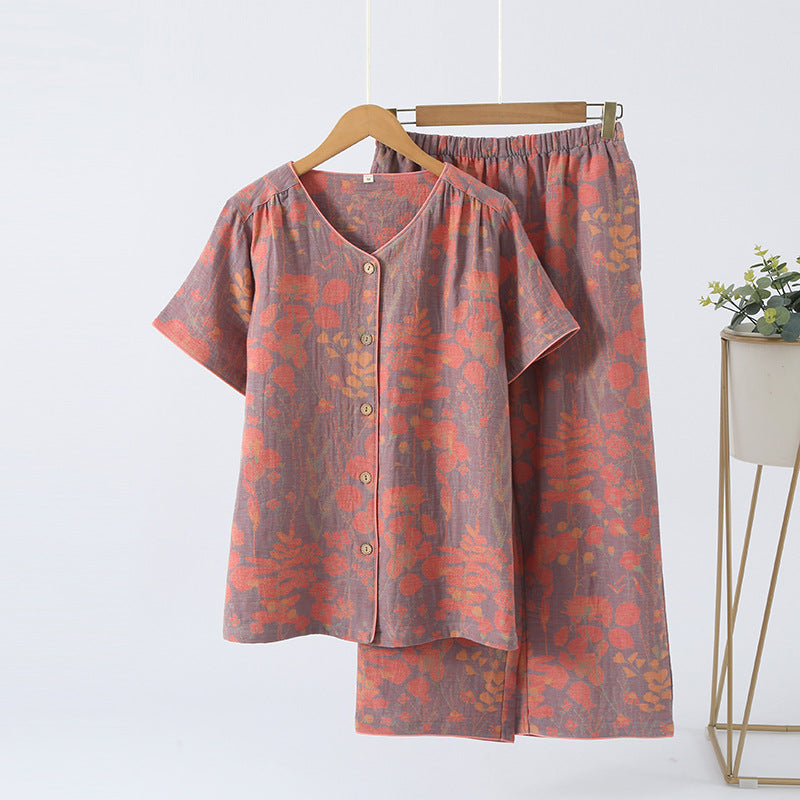 Loungewear-Set mit kurzen Ärmeln und Cropped-Hose - Lila - XL - image 8