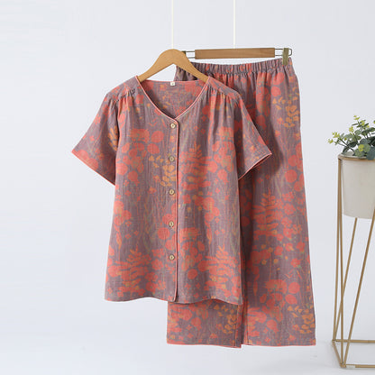 Loungewear-Set mit kurzen Ärmeln und Cropped-Hose - Lila - XL - image 8