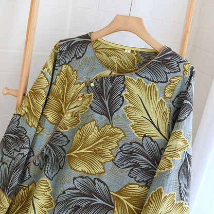 Garngefärbtes Loungewear-Set aus Baumwolle mit Blättern
