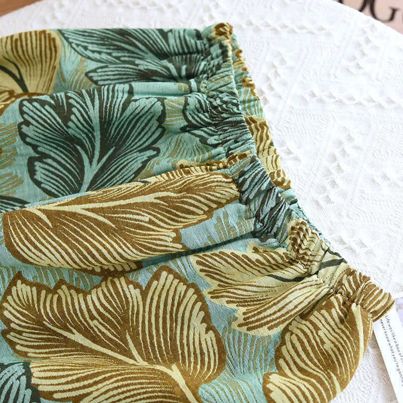 Garngefärbtes Loungewear-Set aus Baumwolle mit Blättern