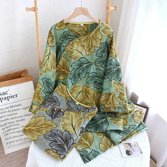 Garngefärbtes Loungewear-Set aus Baumwolle mit Blättern
