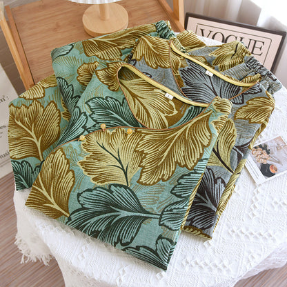 Garngefärbtes Loungewear-Set aus Baumwolle mit Blättern