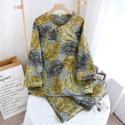 Garngefärbtes Loungewear-Set aus Baumwolle mit Blättern