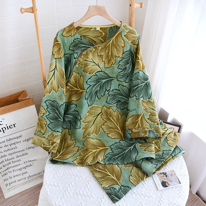 Garngefärbtes Loungewear-Set aus Baumwolle mit Blättern