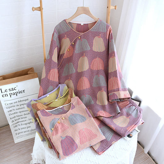 Pastorales Kürbis-Pyjama-Set aus reiner Baumwolle