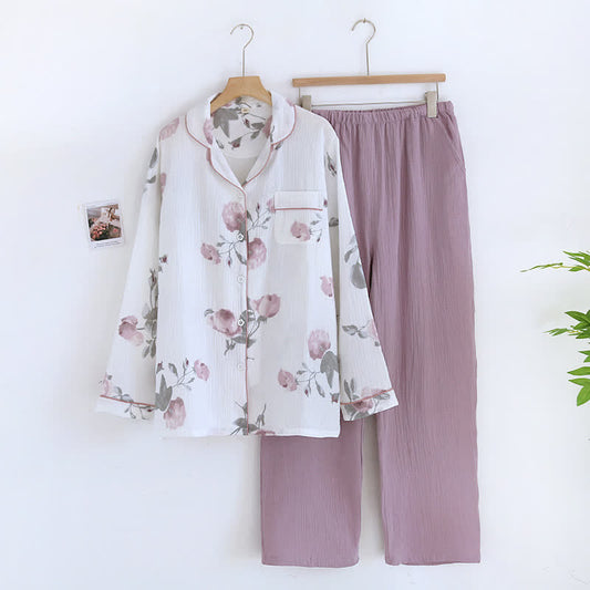 Doppellagiges Pyjama-Set aus Baumwollgaze mit Revers