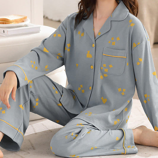Atmungsaktives Loungewear-Set aus Baumwolle mit Kaninchen und Blume
