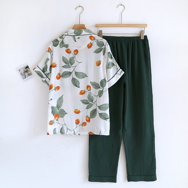 Kurzärmliges Loungewear-Set aus reiner Baumwolle mit Blumenmuster