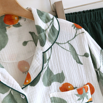 Kurzärmliges Loungewear-Set aus reiner Baumwolle mit Blumenmuster