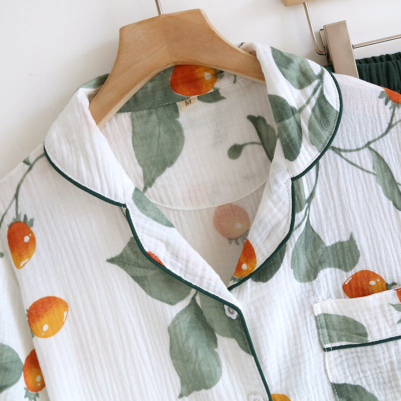 Kurzärmliges Loungewear-Set aus reiner Baumwolle mit Blumenmuster